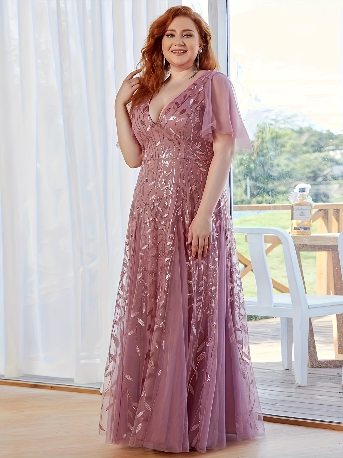  Leaf Embroidered Maxi Party Dress