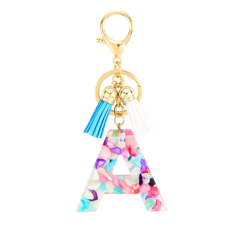 Resin English Letters Keychain Pendant With Tassel Bag Ornament Accessories