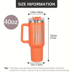 Laser Flag Tumbler 40oz Vacuum Insulated Cup Straw Lid Handle Portable