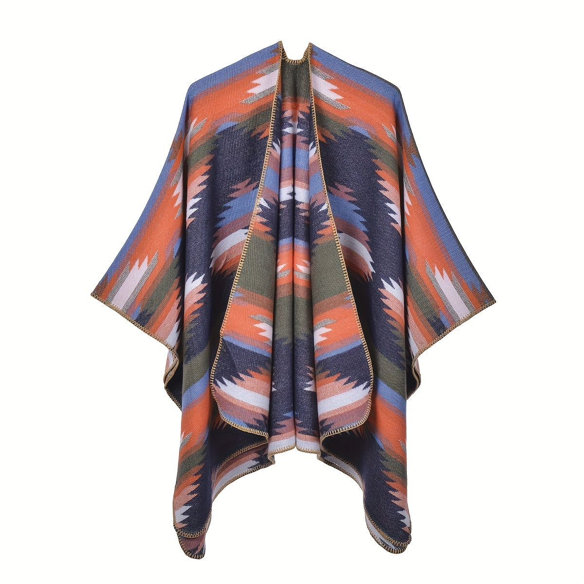 Striped Jacquard Hoodie Shawls Thick Warm Poncho Vintage Cardigan