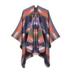 Striped Jacquard Hoodie Shawls Thick Warm Poncho Vintage Cardigan