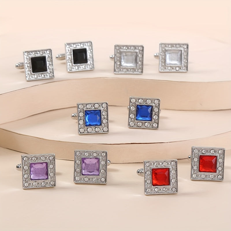 Square Rhinestone Cufflinks Suit Button Sleeves Studs