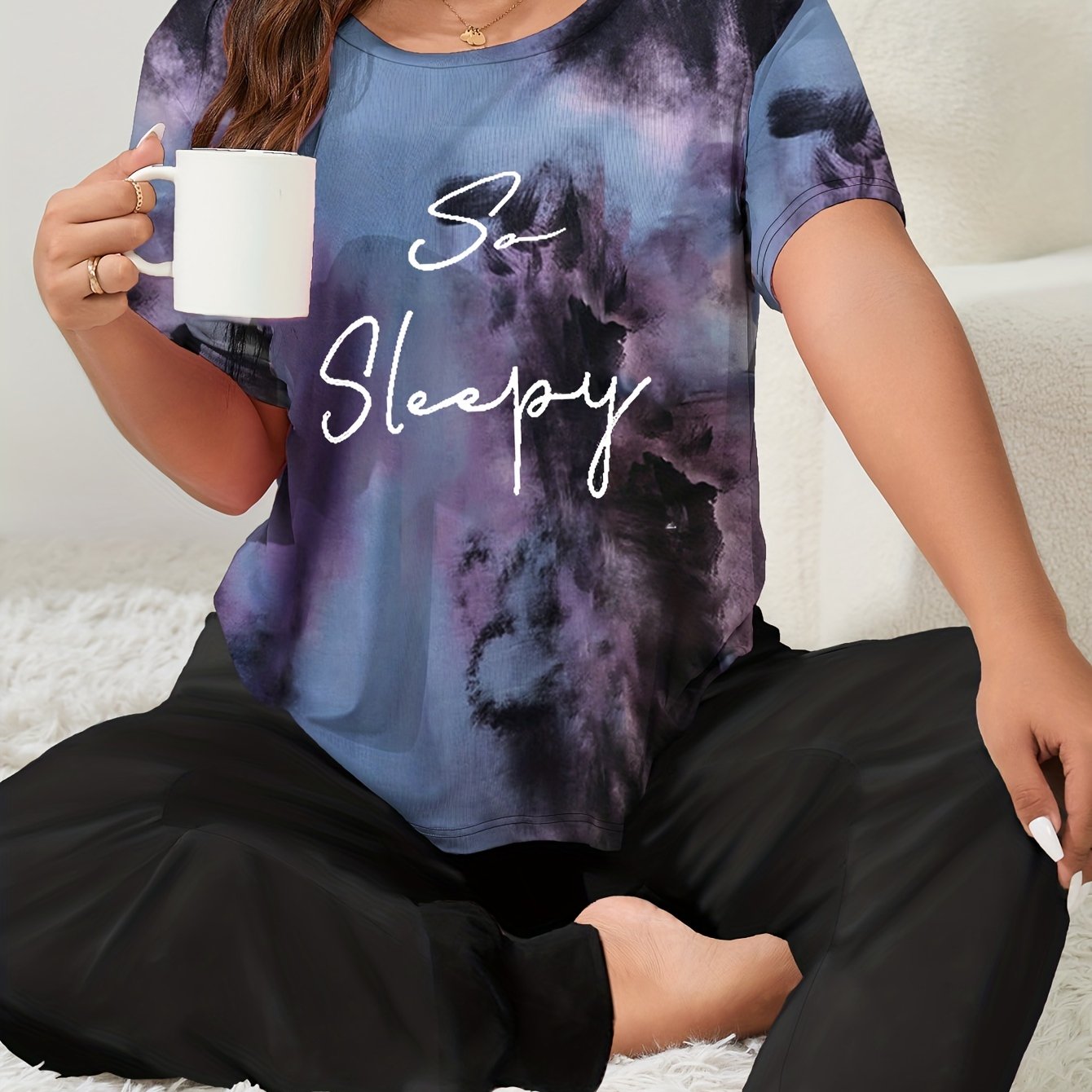  Tie Dye Tee & Pants Set Comfort Pajamas Two Piece Set