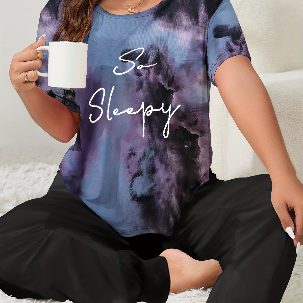  Tie Dye Tee & Pants Set Comfort Pajamas Two Piece Set