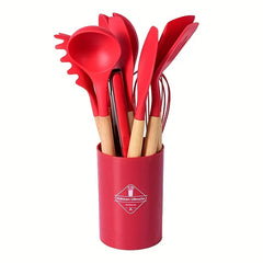 12pcs Silicone Kitchen Utensil Set with Wooden Handle