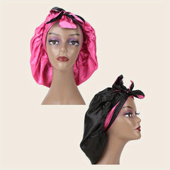 Double Layer Satin Bonnet Sleep Cap Hair Bonnets Stretchy Tie Band Hair Cap
