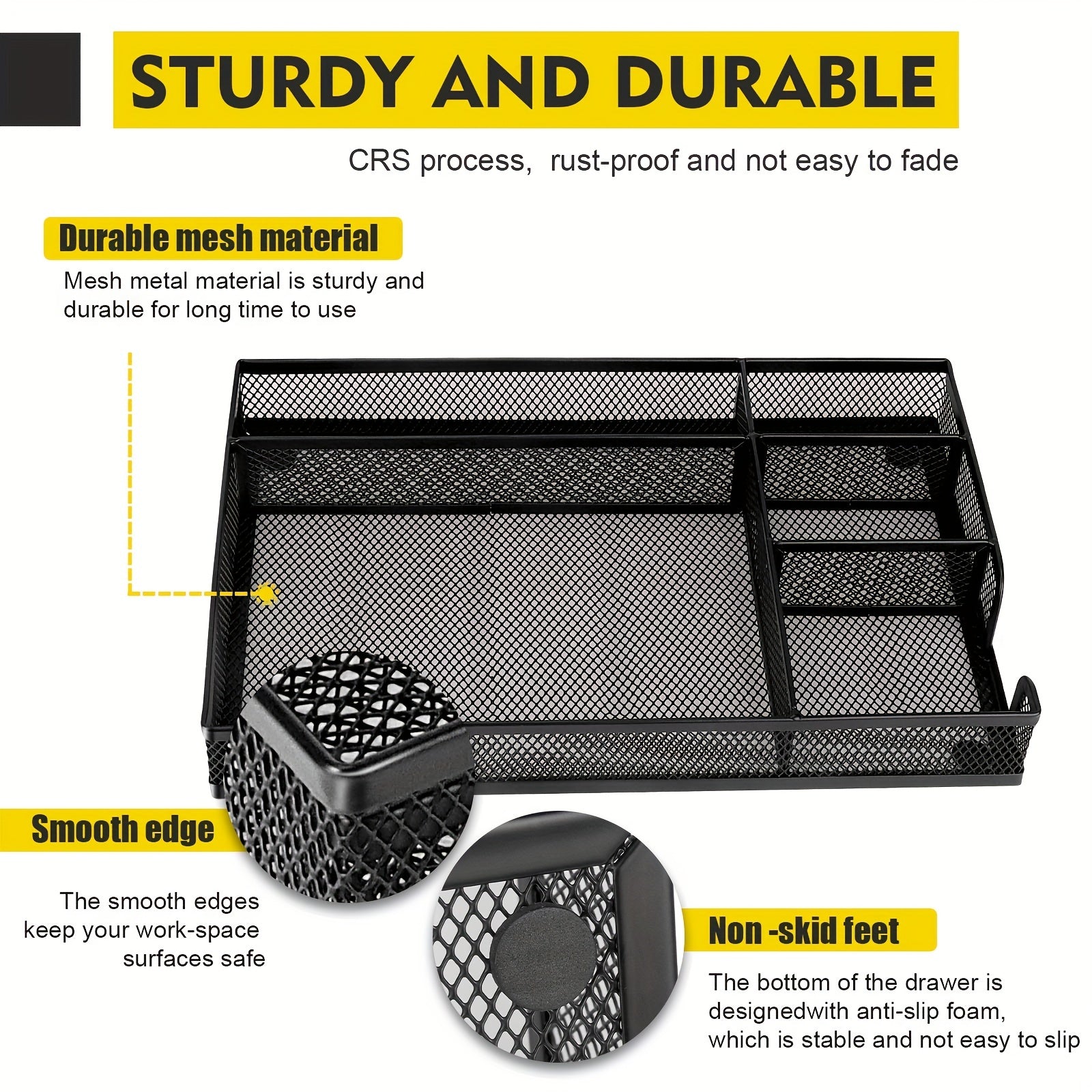 Metal Mesh Office Desk Drawer Organizer Tray Storage Box