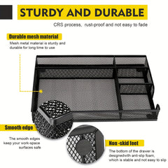 Metal Mesh Office Desk Drawer Organizer Tray Storage Box