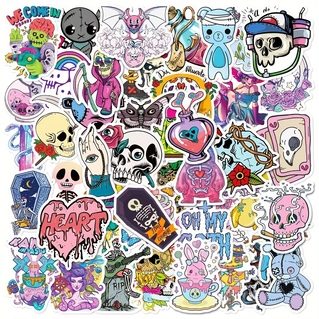 50 Pcs Pastel Goth Stickers Vinyl Waterproof Horror Decal Pack