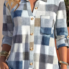  Denim Print Button Up Blouse