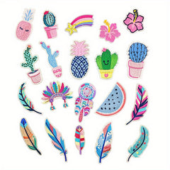 20pcs Cactus Feather Iron On Patches For Men Sew On Embroidered Applique