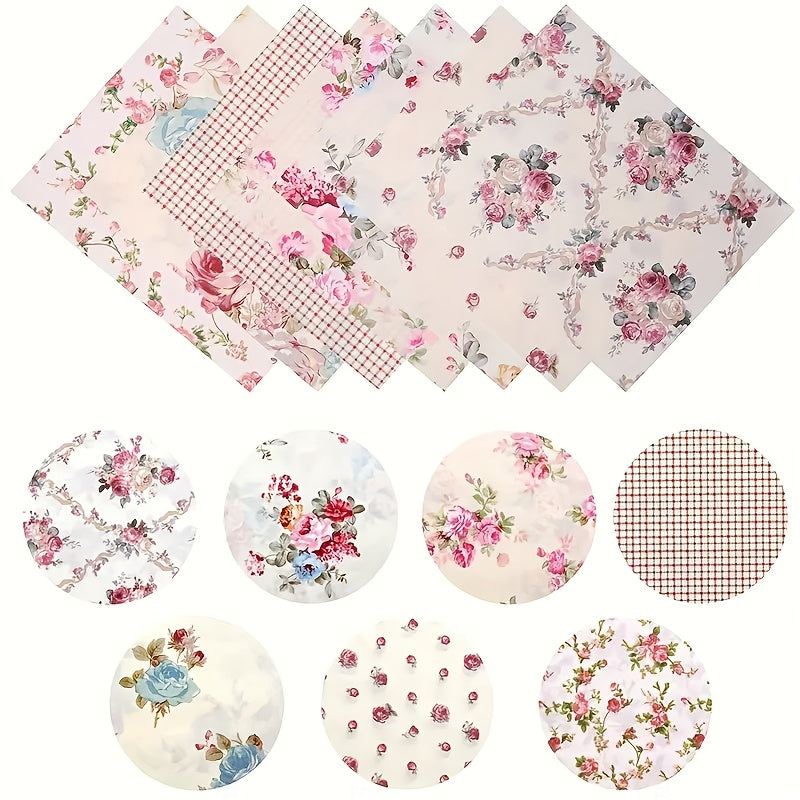 7pcs Retro Floral Fabric Quilt Material Mixed Colors