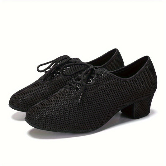 Women's Mesh Breathable Dance Shoes Chunky Heels Balloon Training Practice