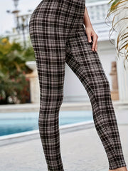  Plaid Print High Rise Stretch Leggings