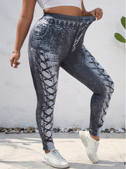  Denim Print High Rise Leggings