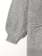  Solid Lantern Sleeve Open Front Cardigan