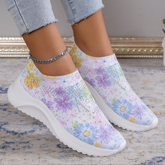 Women's Floral Sock Shoes Rhinestone Decor Slip On Sneakers
