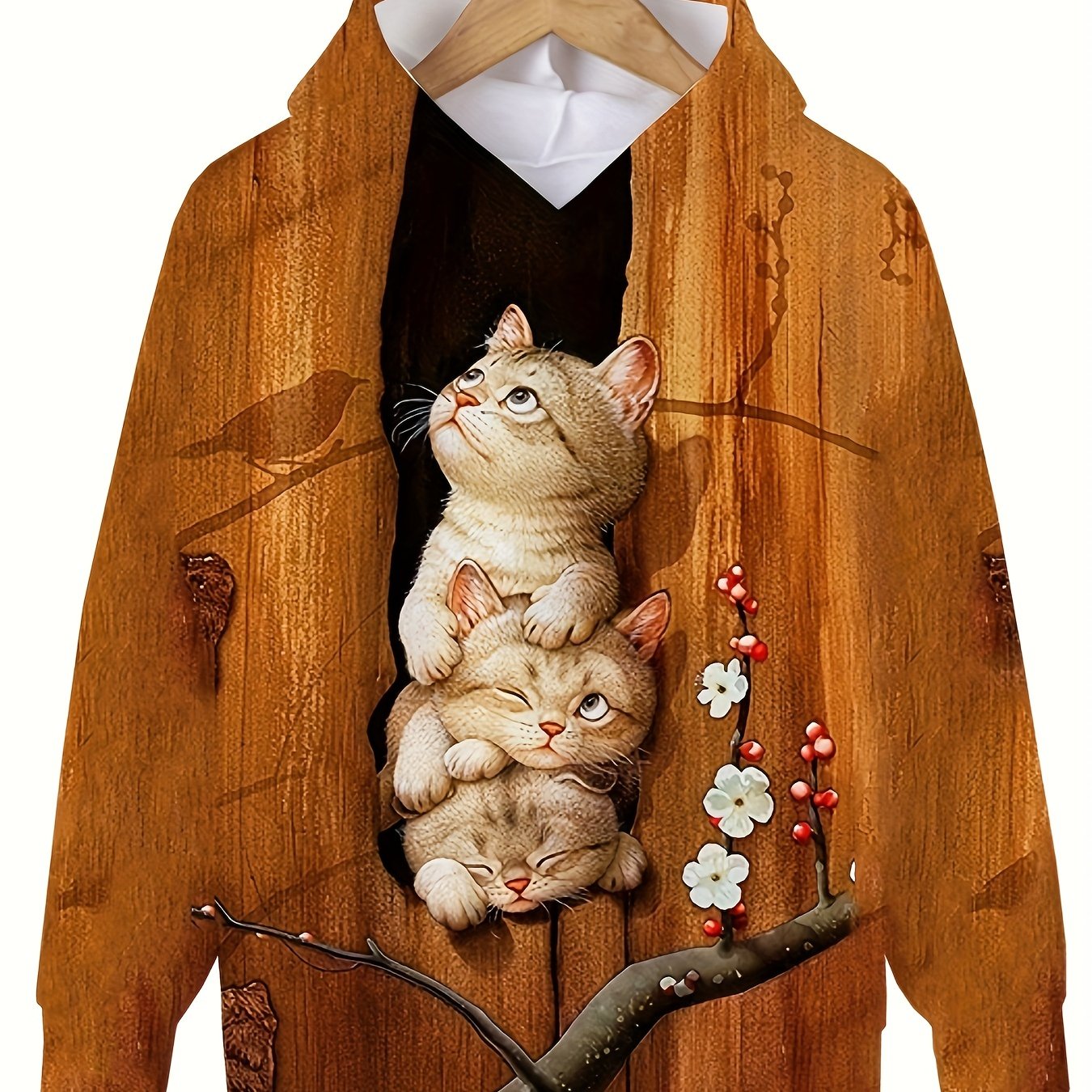 Kitties In Tree Hollow Hooded Sweatshirt Girls Top