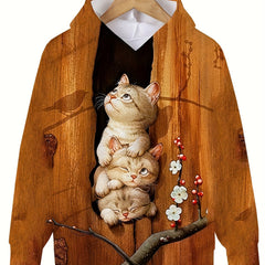 Kitties In Tree Hollow Hooded Sweatshirt Girls Top