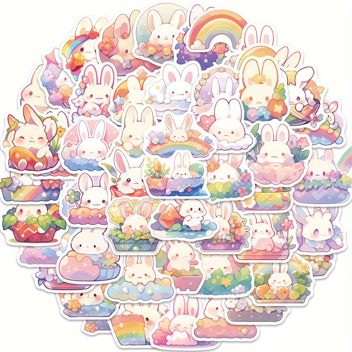 50PCS Easter Rainbow Bunny Stickers Vinyl Waterproof Decals Scrapbook Journaling
