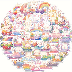 50PCS Easter Rainbow Bunny Stickers Vinyl Waterproof Decals Scrapbook Journaling