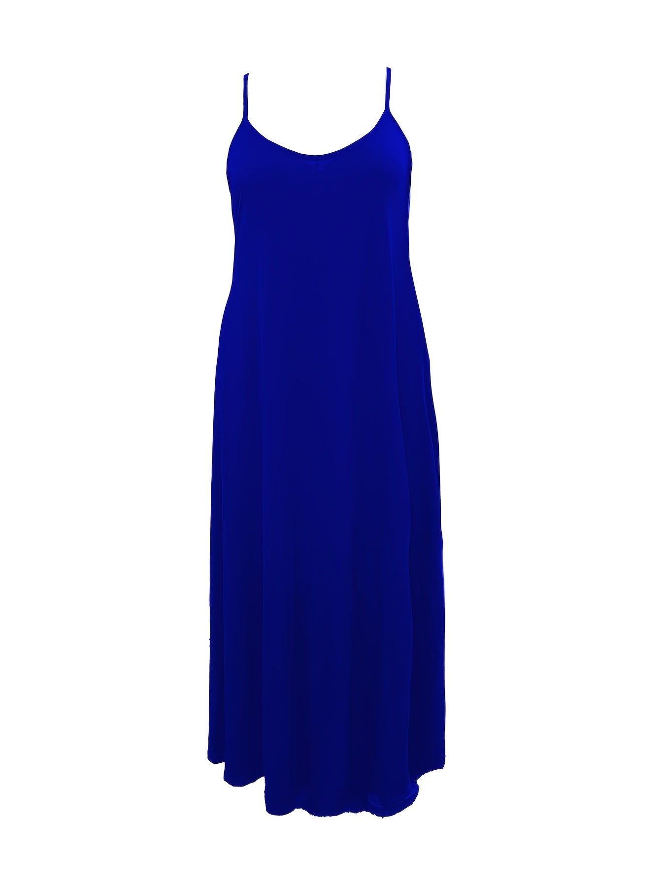  Casual Cami Dress Women's Plus Plain Round Neck Slight Stretch