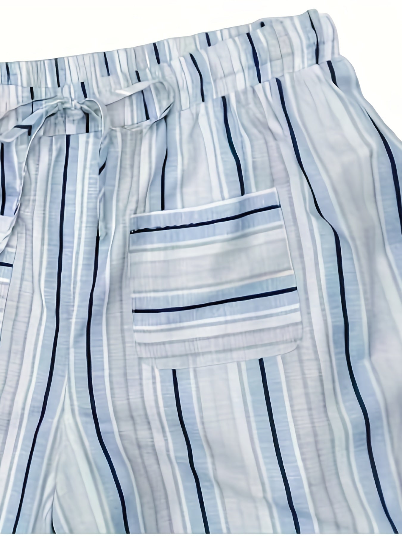  Stripe Print Straight Leg Pants With Pockets