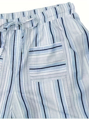  Stripe Print Straight Leg Pants With Pockets