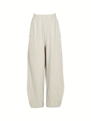  Solid High Rise Loose Pants With Pockets