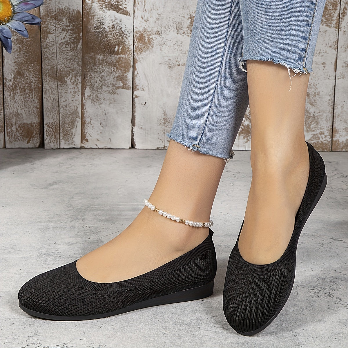 Women's Knit Flat Shoes Slip On Low Top Casual Walking Driving Flats