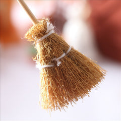 1:12 Scale Broom Realistic Straw Bristles Wood Handle Dollhouse A