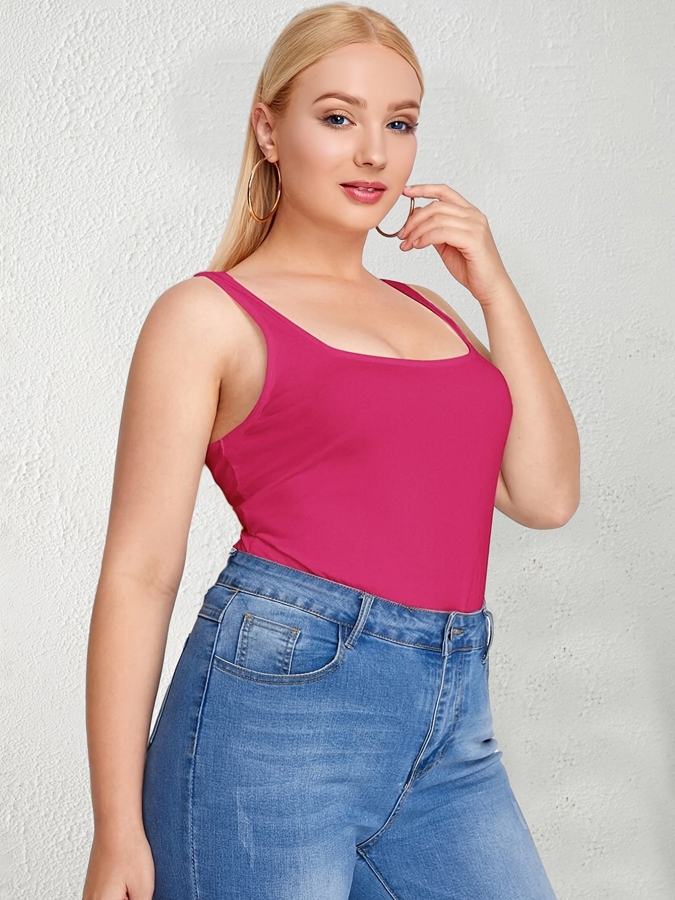  Solid Square Neck Stretch Tank Top