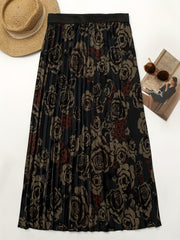  Rose Print Pleated Skirt