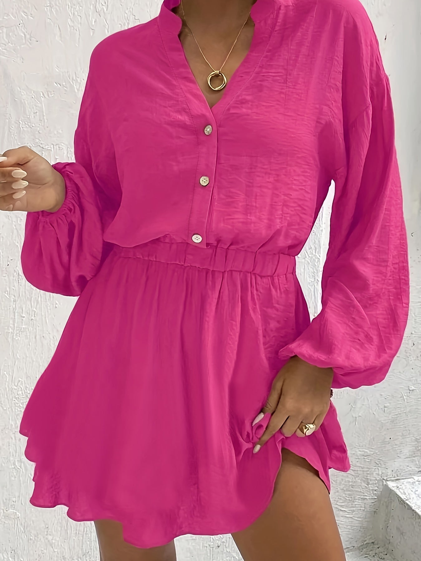  Solid Lantern Sleeve Mini Dress