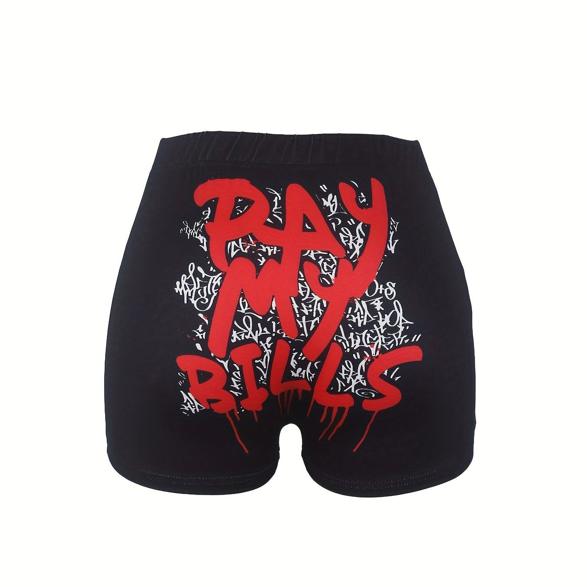 Letter Print Skinny Shorts Elastic Waist Casual Shorts