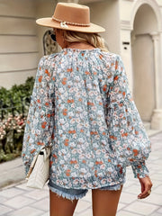  Floral Print Lantern Sleeve Blouse