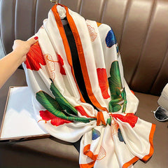 Ginkgo Leaves Print Large Silk Scarf - Sunscreen Beach Towel