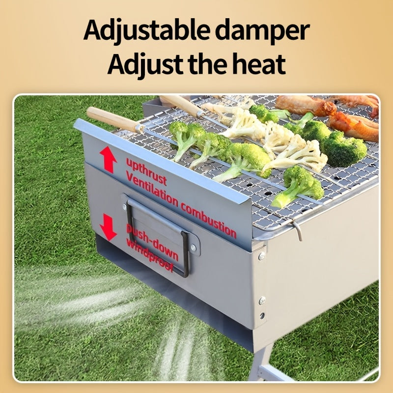 Portable Charcoal Grill with Storage Board for Camping, Hiking, Picnics