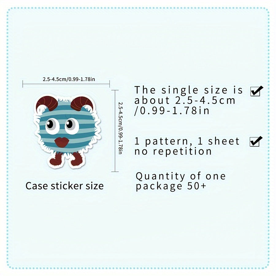 50pcs Little Monster Vinyl Stickers - Fun Cartoonish Designs
