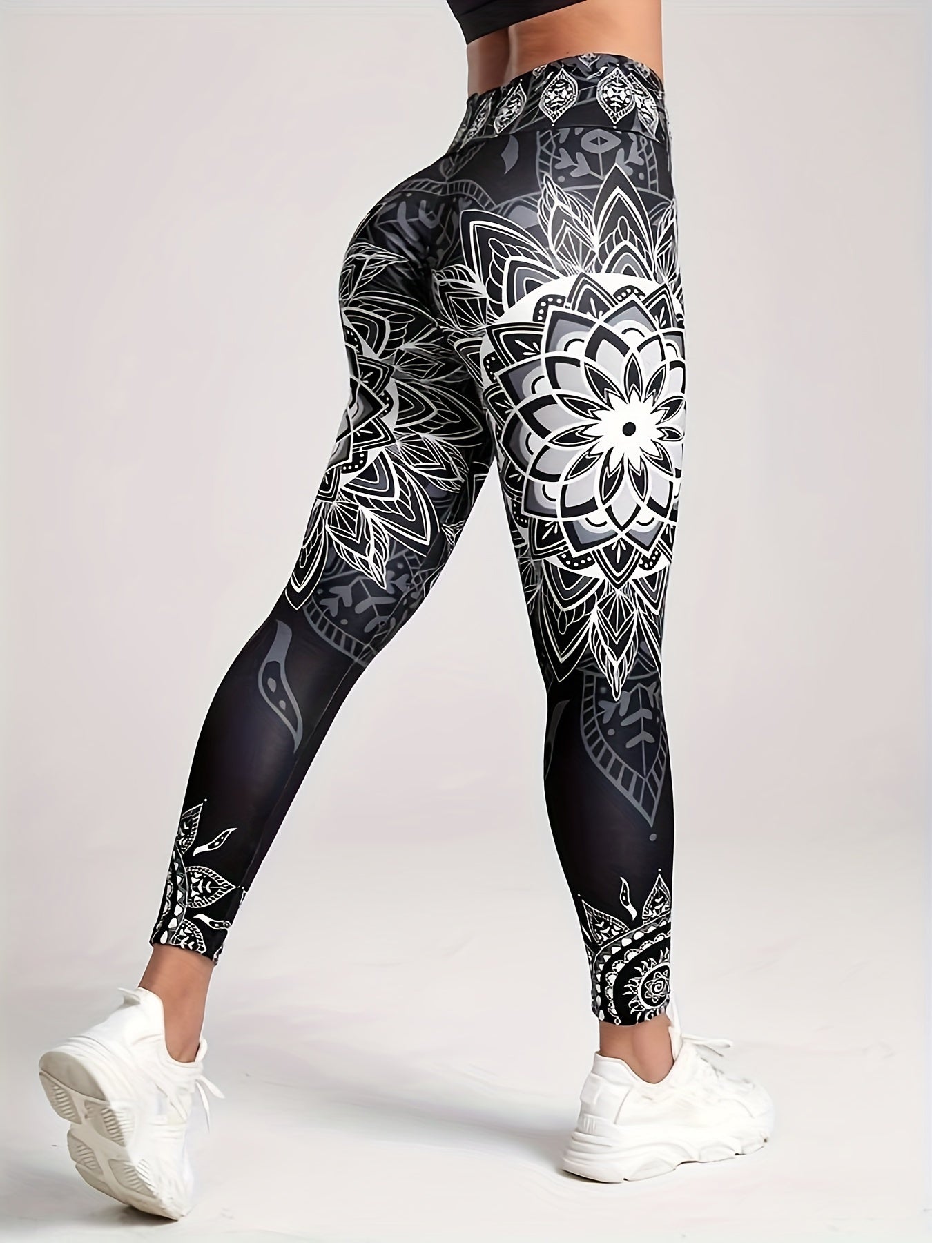 Floral Print Yoga Leggings High Waist Workout Pants