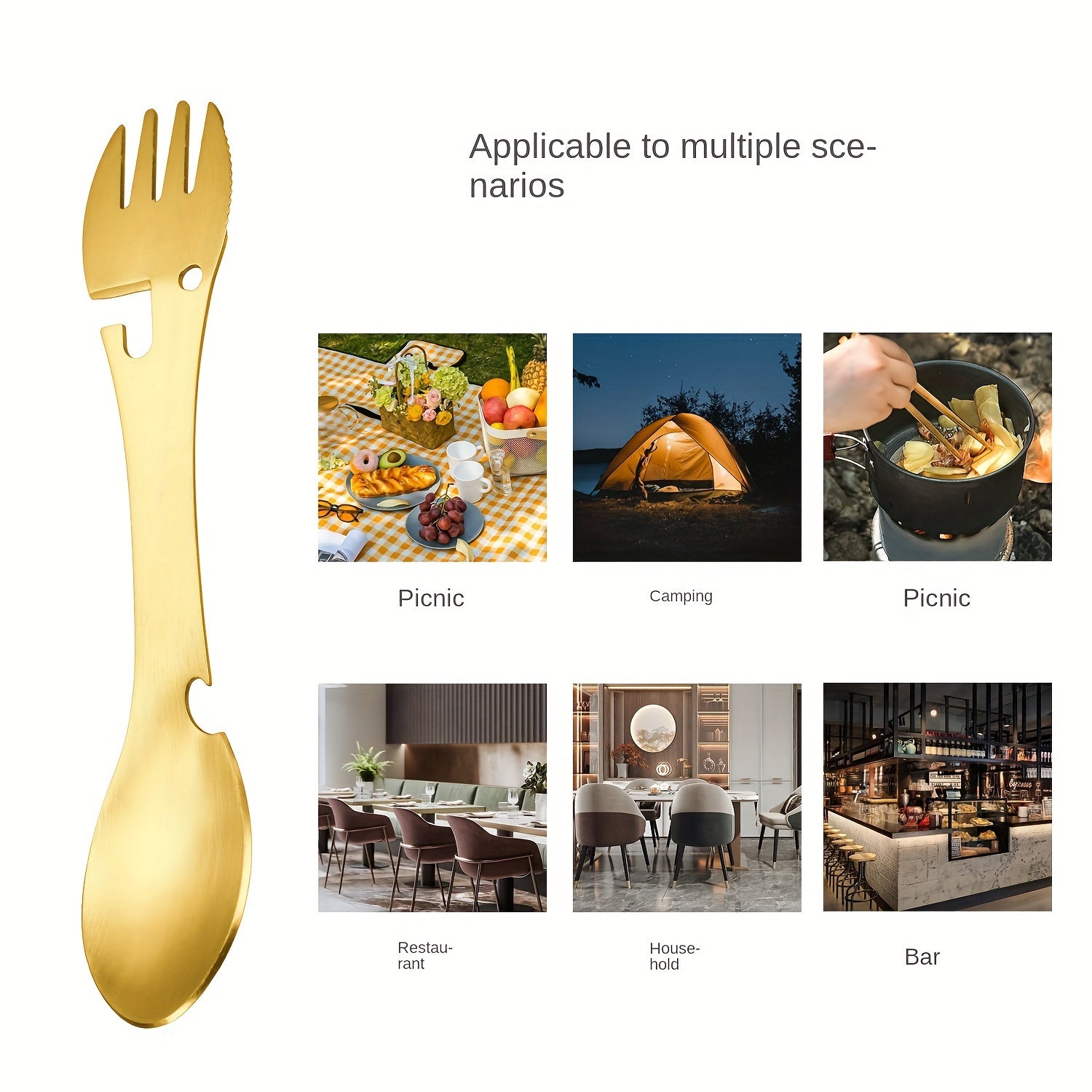 Portable 5-in-1 Stainless Steel Tableware Set for Outdoor Activities