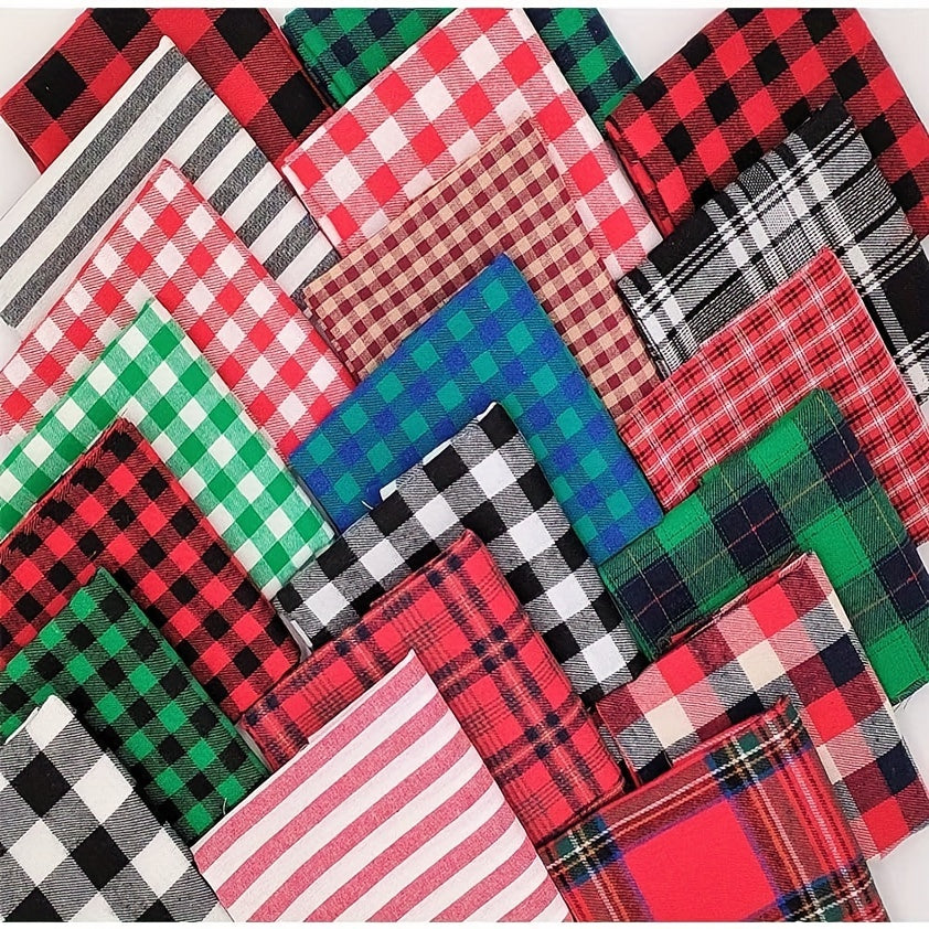 20pcs Christmas Patchwork Fabric Checked Pattern 20X20cm