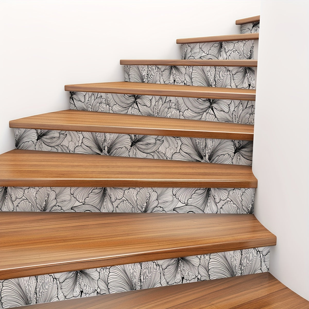 6pcs Tropical Flower Stair Stickers Self-adhesive Wallpaper