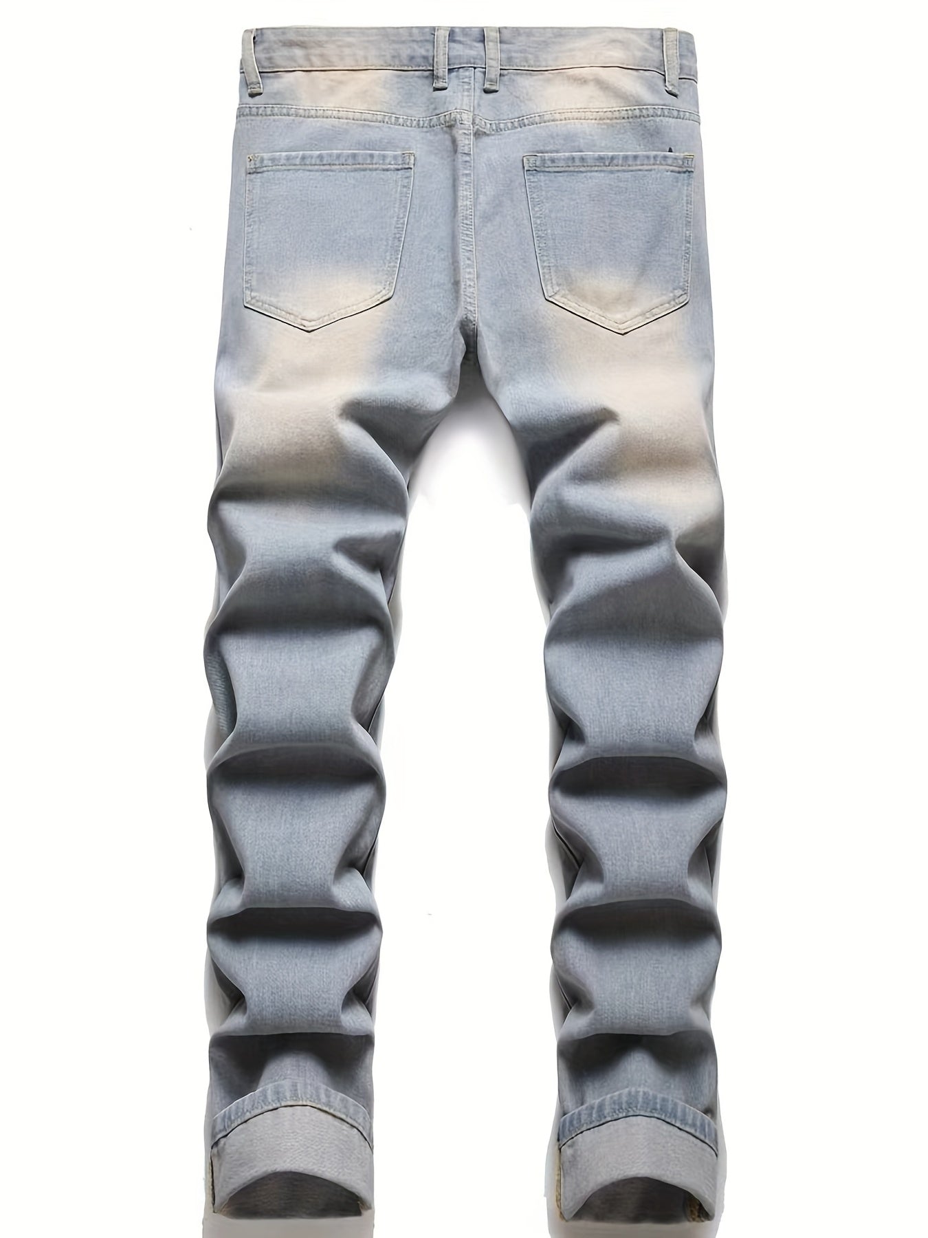 Men Chevron Embroidered Ripped Slim Straight Jeans
