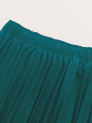  Solid Elastic Pleated Stretch Skirt