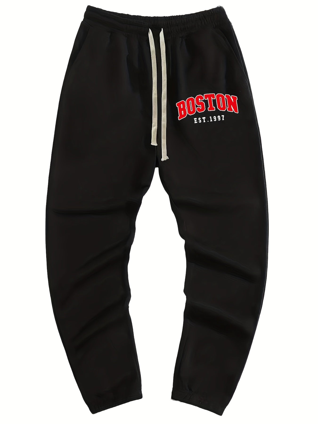 Boston Print Drawstring Sweatpants Men's Loose Fit Joggers