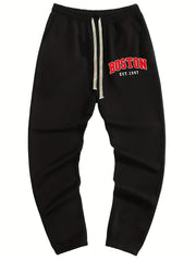 Boston Print Drawstring Sweatpants Men's Loose Fit Joggers