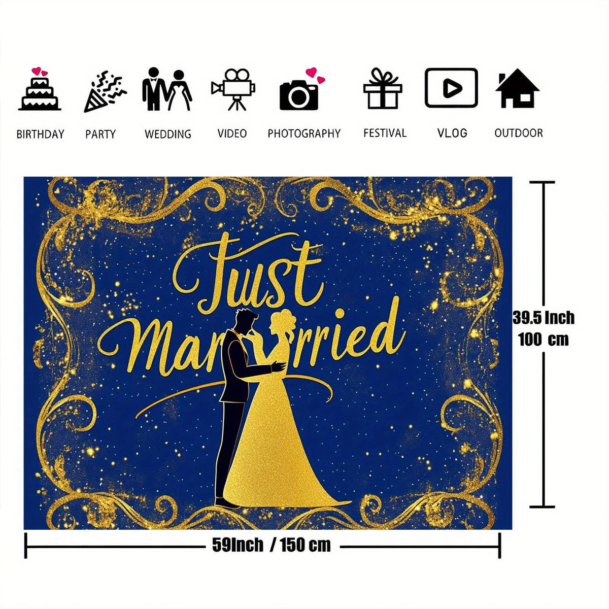 Royal & Golden Wedding Backdrop with Just Married