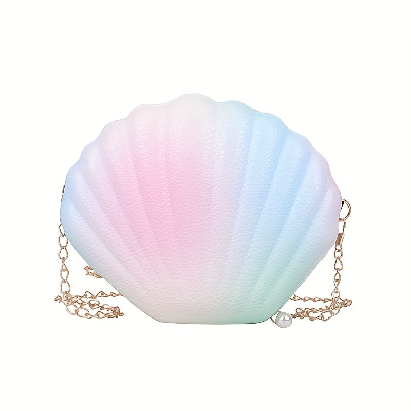 Shell Shape Multicolored Crossbody Bag with Metal Chain