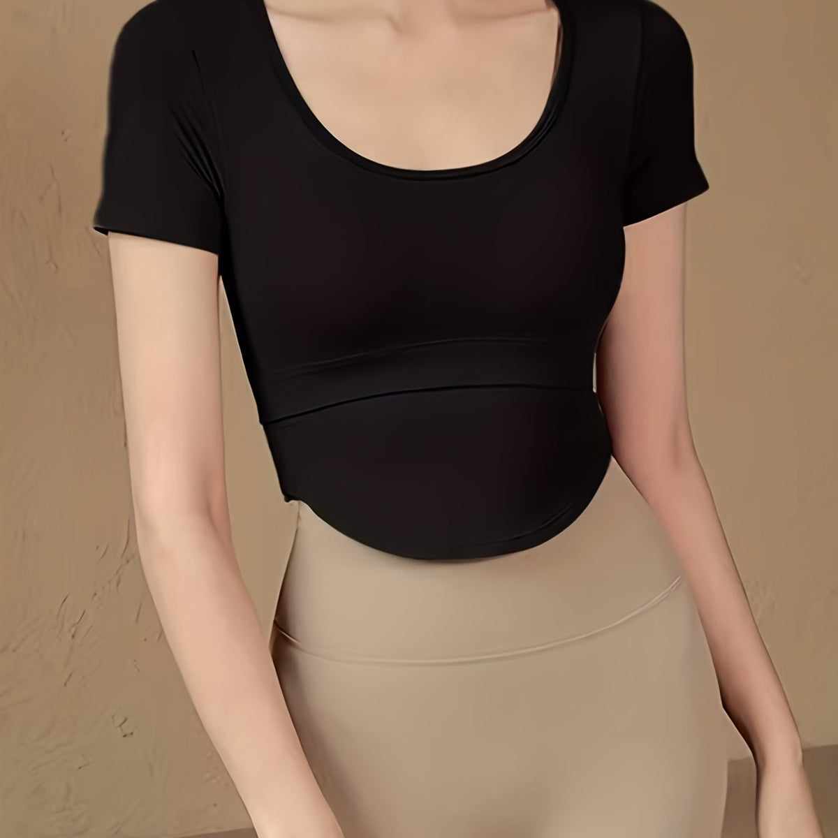Sporty Crew Neck T Shirt High Stretch Quick Dry Sports Tee Women's Activewear